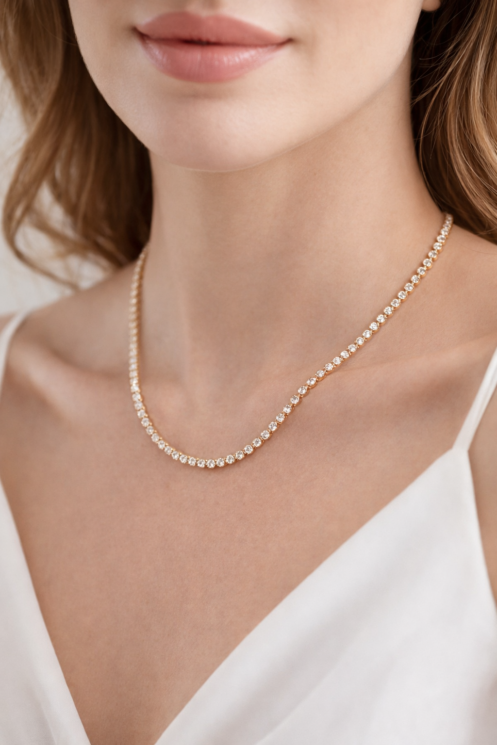 Wholesaler JINLONG BIJOUX - Collana tennis 35 cm+8 cm zirconia and row placcato rodio