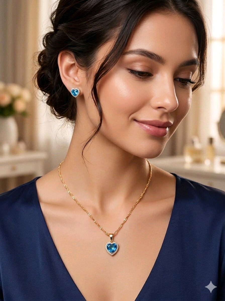 Mayorista JINLONG BIJOUX - Conjunto collana+orecchini un corazón con circonitas rame placcato y rodiato