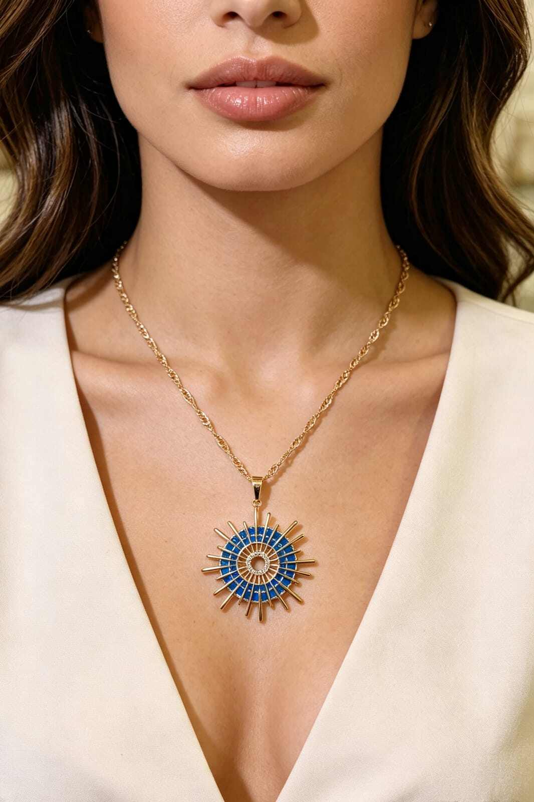 Großhändler JINLONG BIJOUX - Emaillierte Zahnradkette im Kreis mit rhodinierten Kupferzirkonen