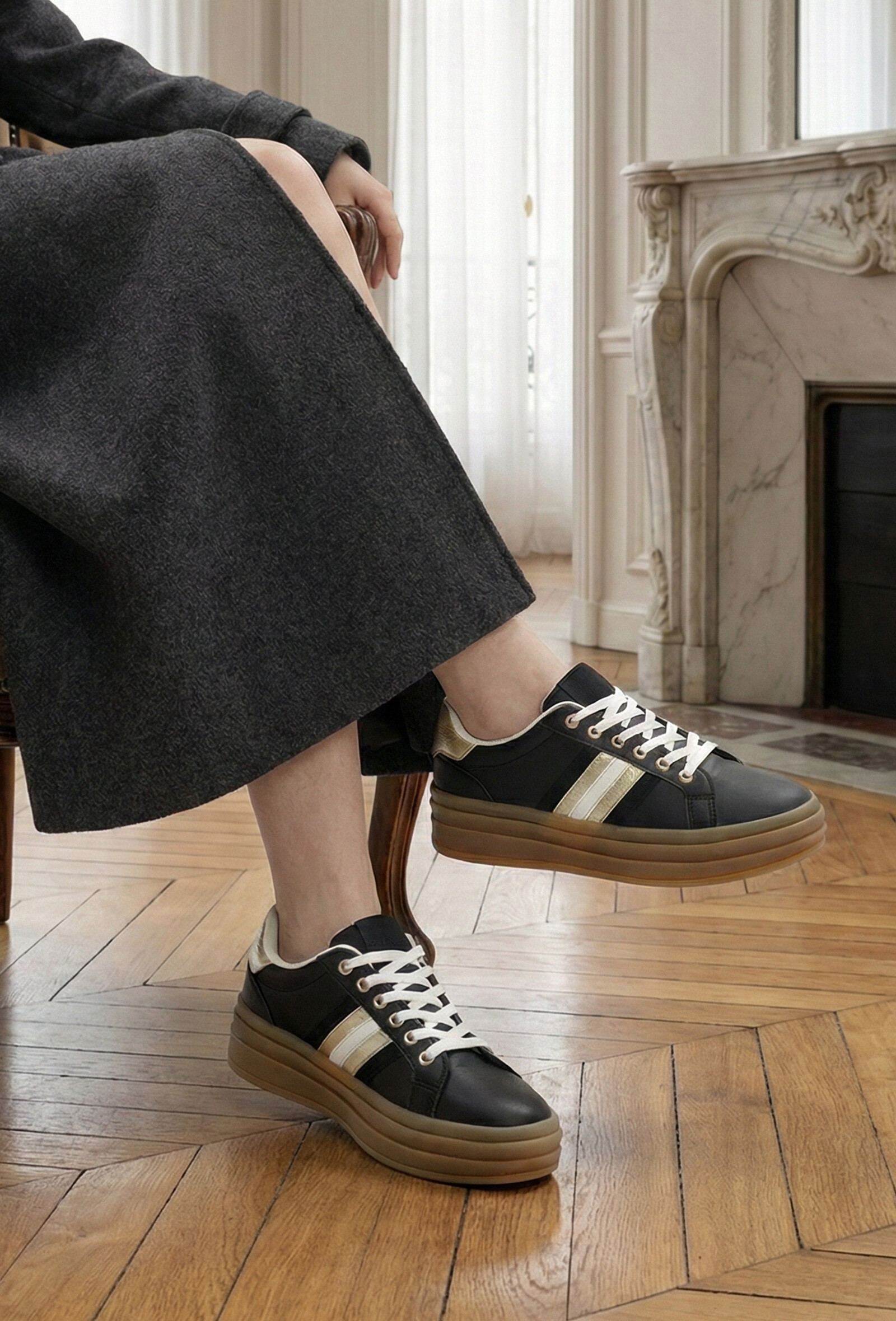 Wholesaler JM.DIAMANT - Glitter stripe platform court sneakers
