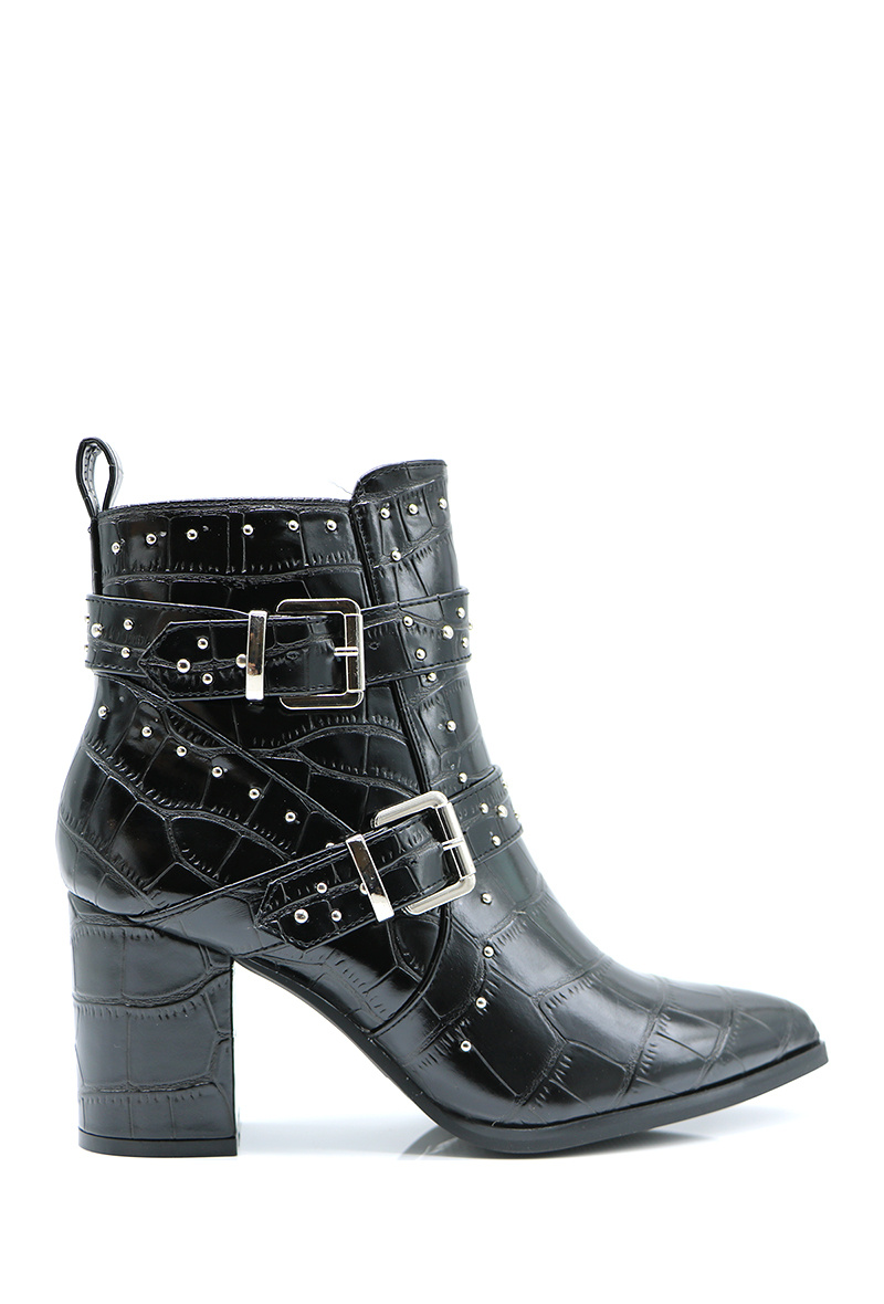 Grossiste JM.DIAMANT - Bottine effet croco à boucles et clous