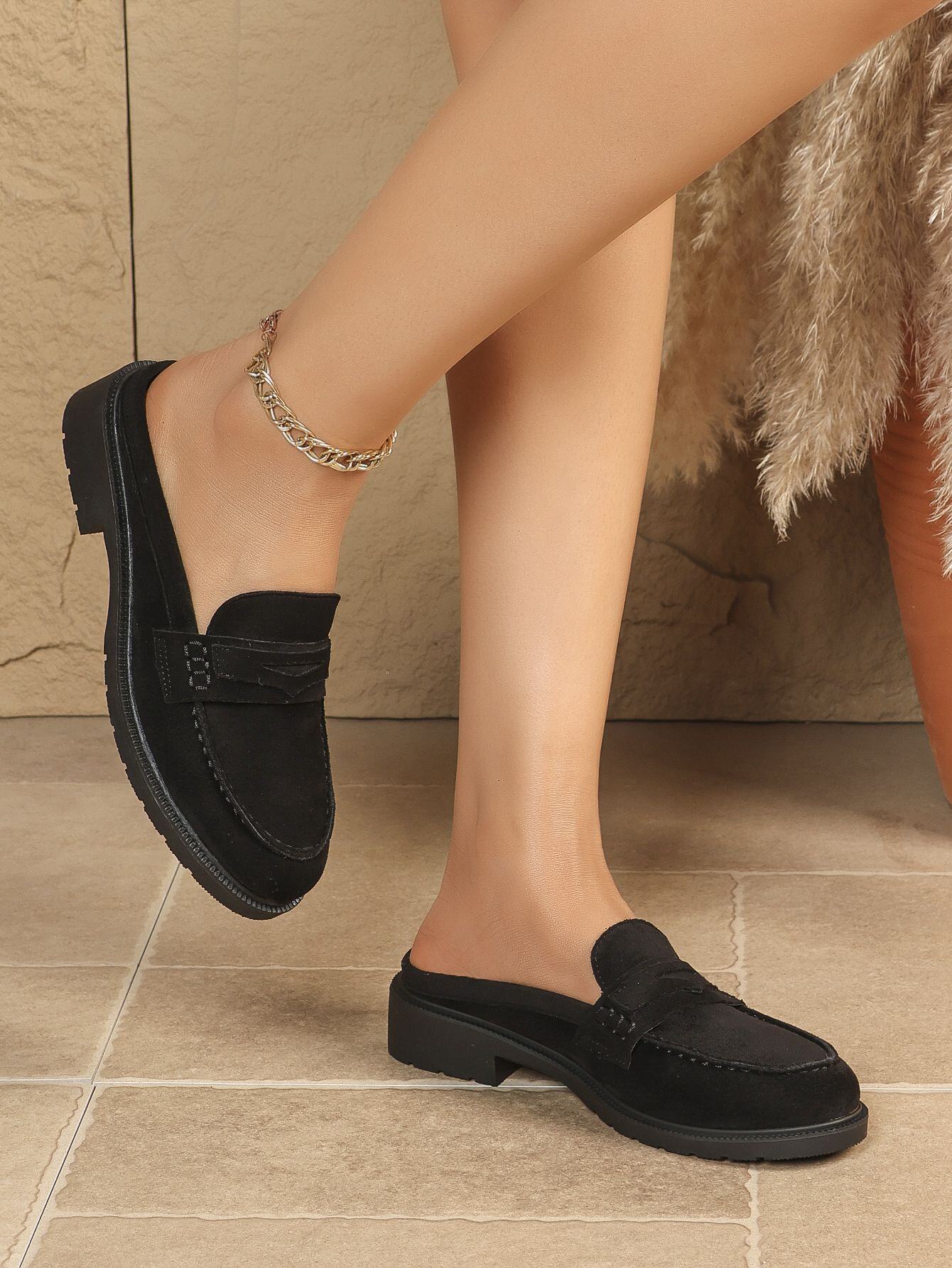 Wholesaler JM.DIAMANT - Suede penny loafer mules with lug soles