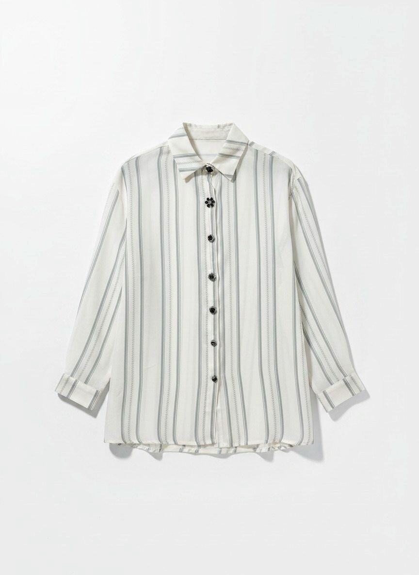 Mayorista JNJ - Camisa de tencel a rayas con botones adornados