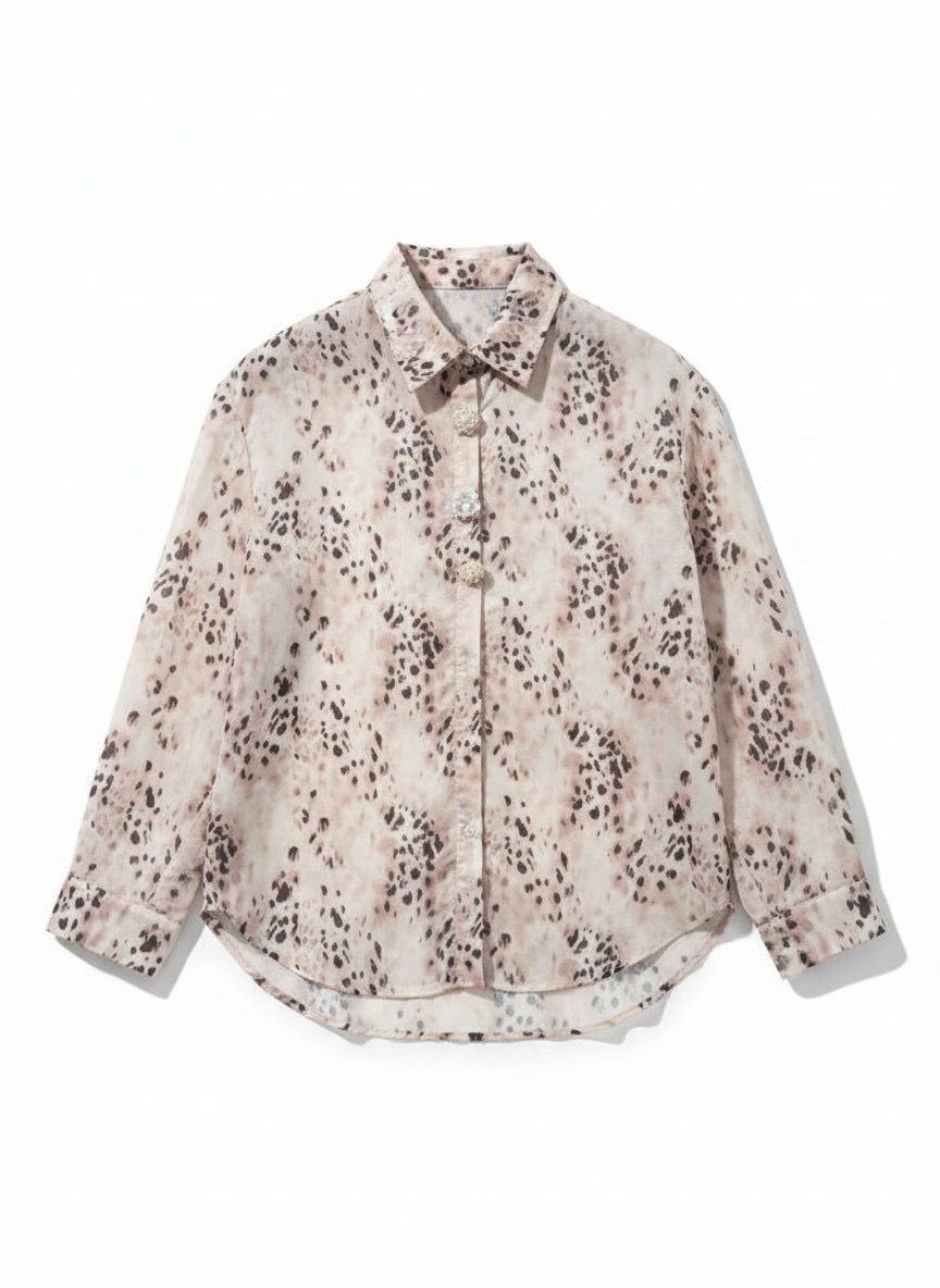 Mayorista JNJ - Camisa de mezcla de tencel con estampado de leopardo