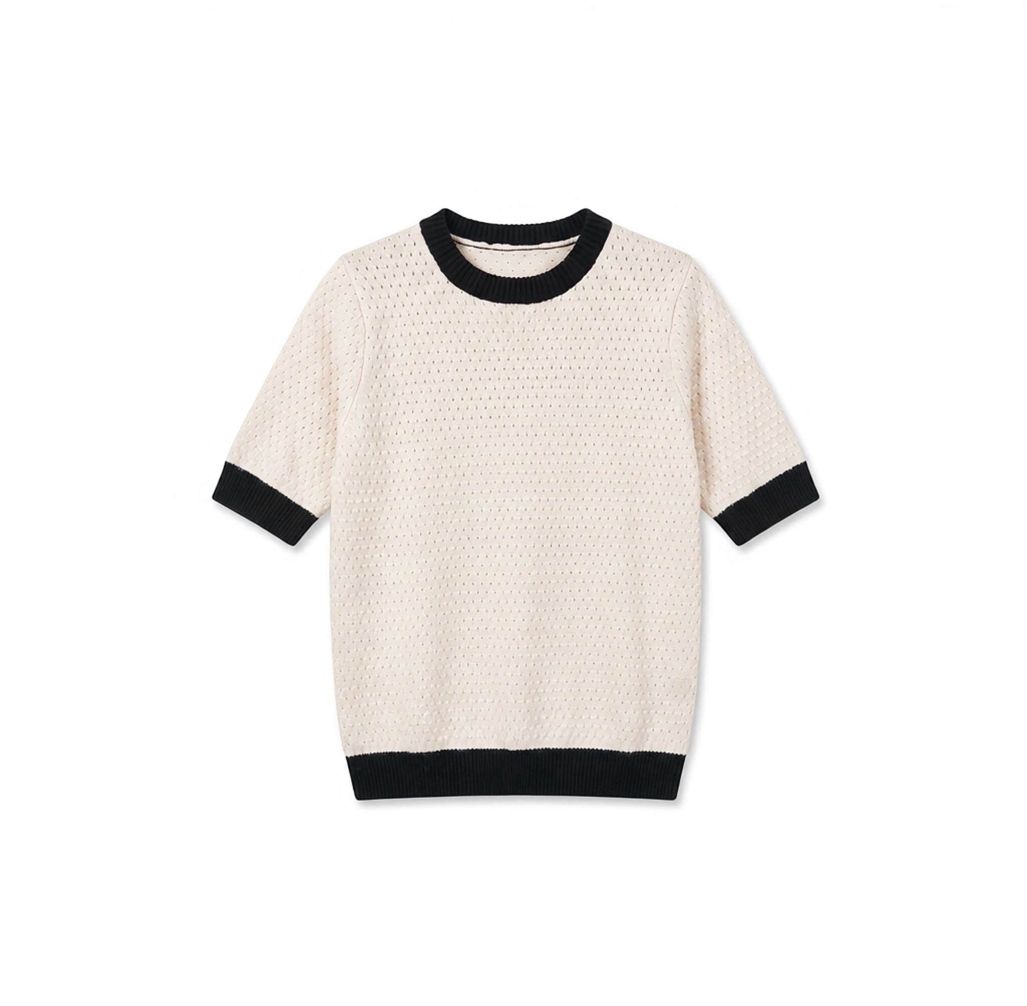 Grossiste JNJ - T-shirt ajourée avec contraste bicolore