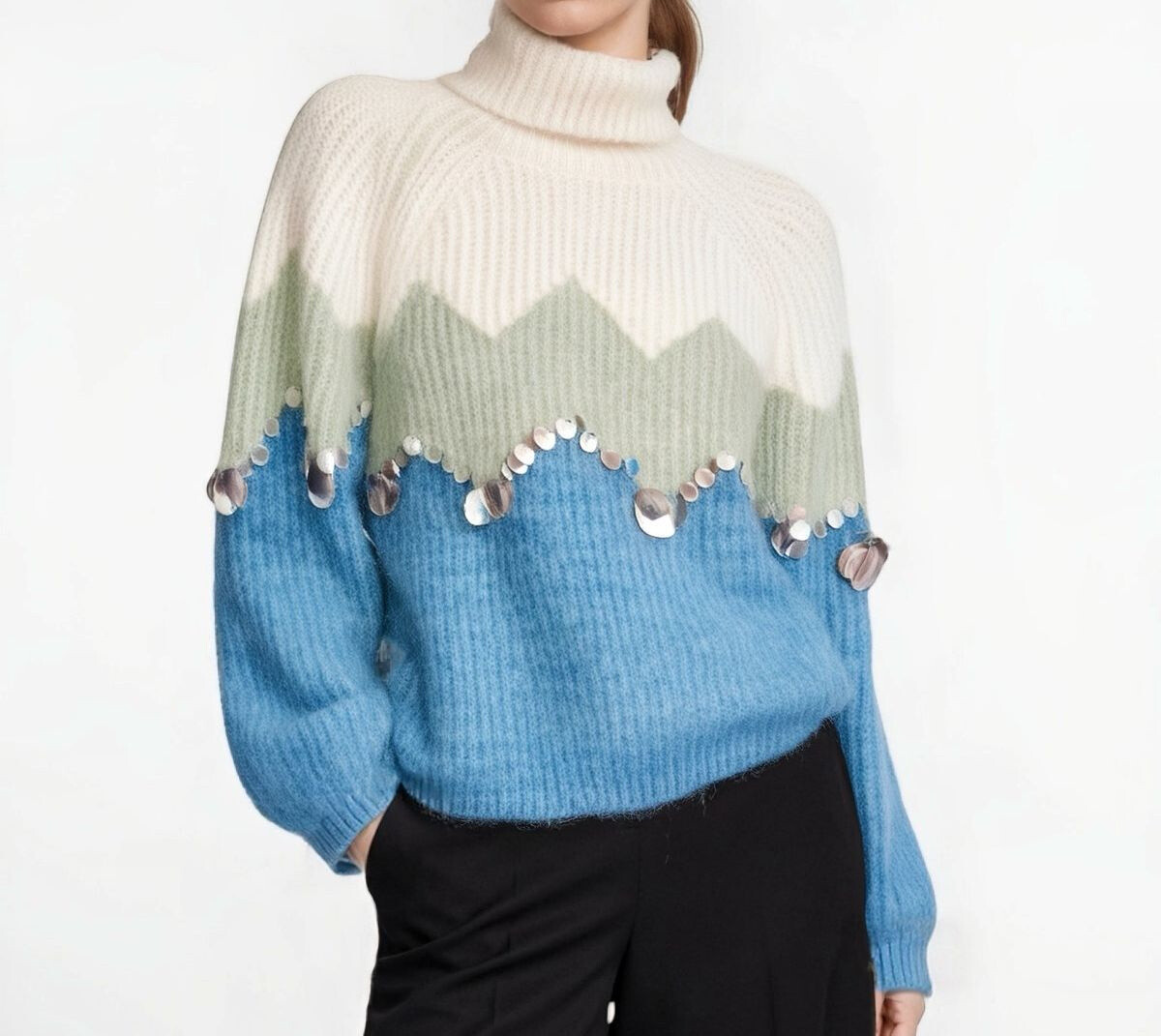 Grossista JNJ - Maglione bicolore con decori strass