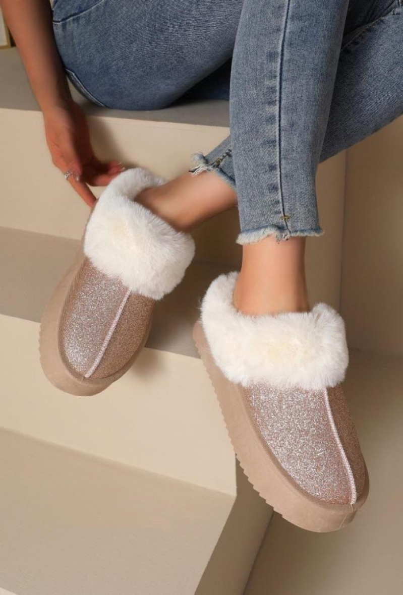 Grossista JOIA PARIS - Stivaletti con plateau glitter e pelliccia UA-2052