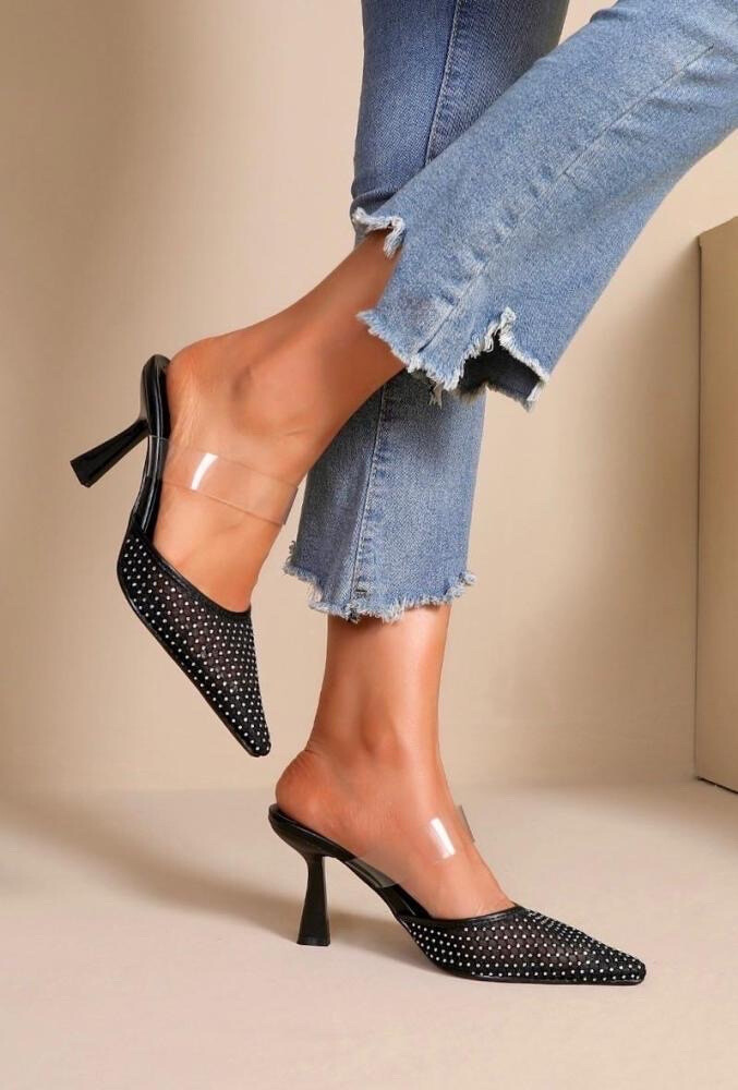 Wholesaler JOIA PARIS - Mesh pumps with rhinestones and a transparent strap HY-3001