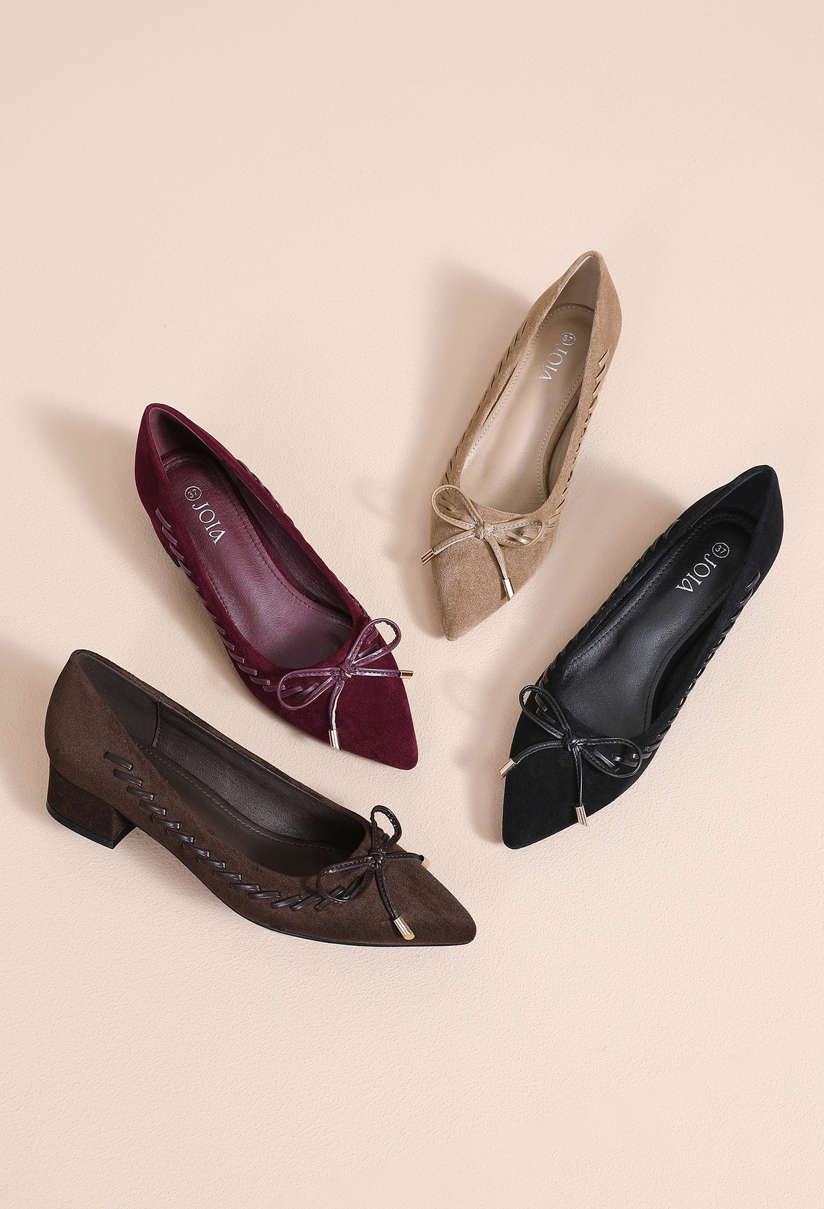 Großhändler JOIA PARIS - Damen Pumps aus Wildlederimitat mit Blockabsatz und Schleife