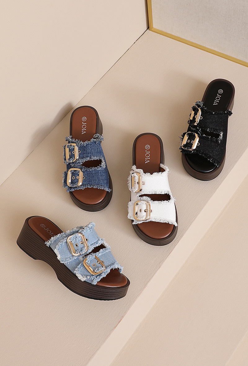 Grossiste JOIA PARIS - Mules Compensées en jeans et Boucles