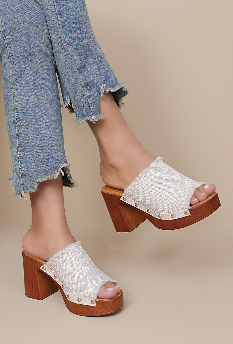 Grossiste JOIA PARIS - Mules sabots à talon et plateformes en jean déchiré