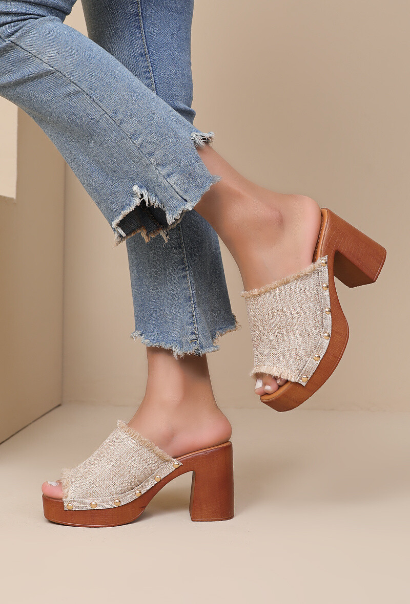 Grossiste JOIA PARIS - Mules sabots à talon et plateformes en jean déchiré