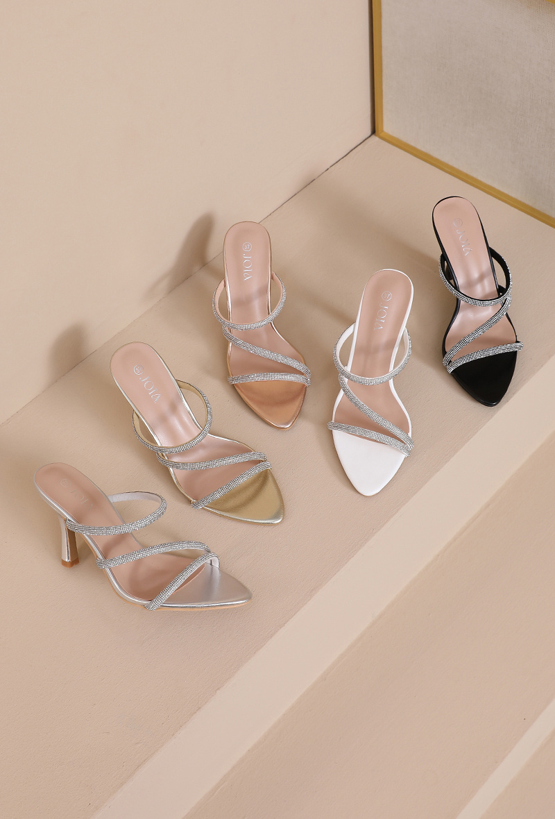 Grossiste JOIA PARIS - Mule à talon fin à brides fines strassées