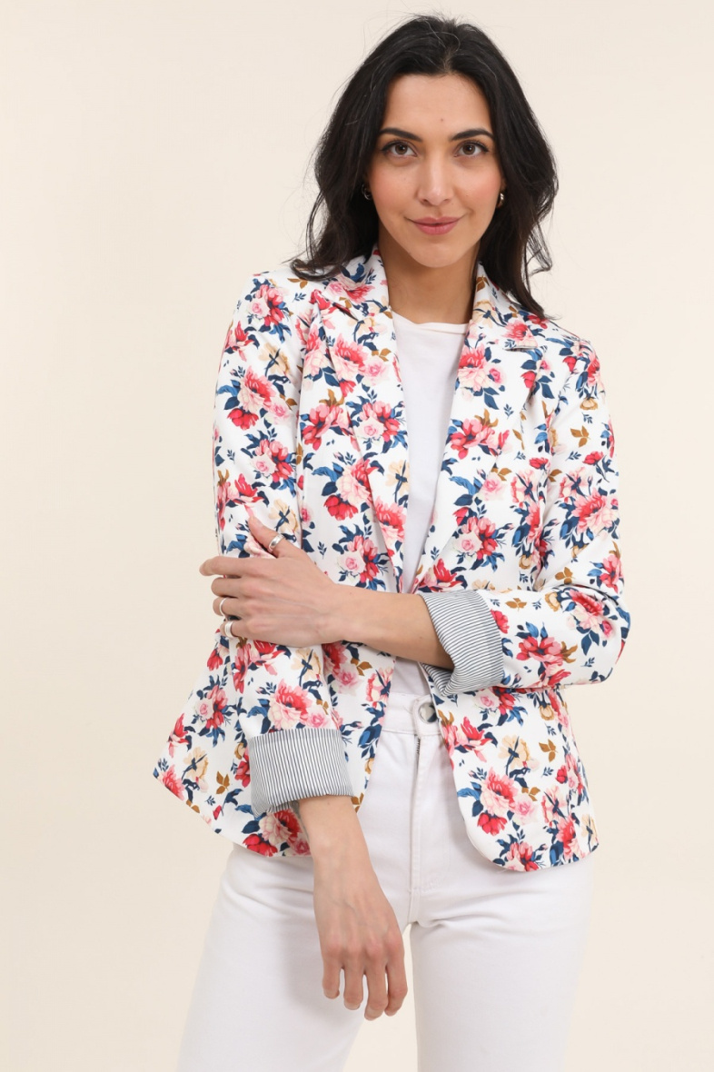 Mayorista JOLIFLY - Chaqueta blazer impresa con forro de poliéster y con contratiempos de rayas