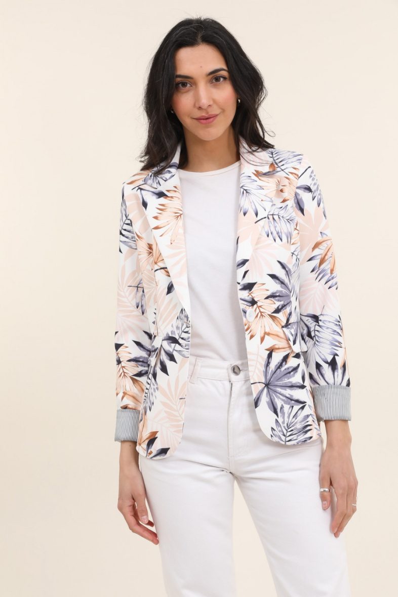 Mayorista JOLIFLY - Chaqueta blazer impresa con forro de poliéster y con contratiempos de rayas
