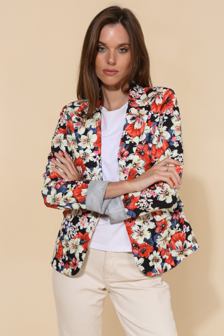 Mayorista JOLIFLY - Chaqueta blazer impresa con forro de poliéster y con contratiempos de rayas