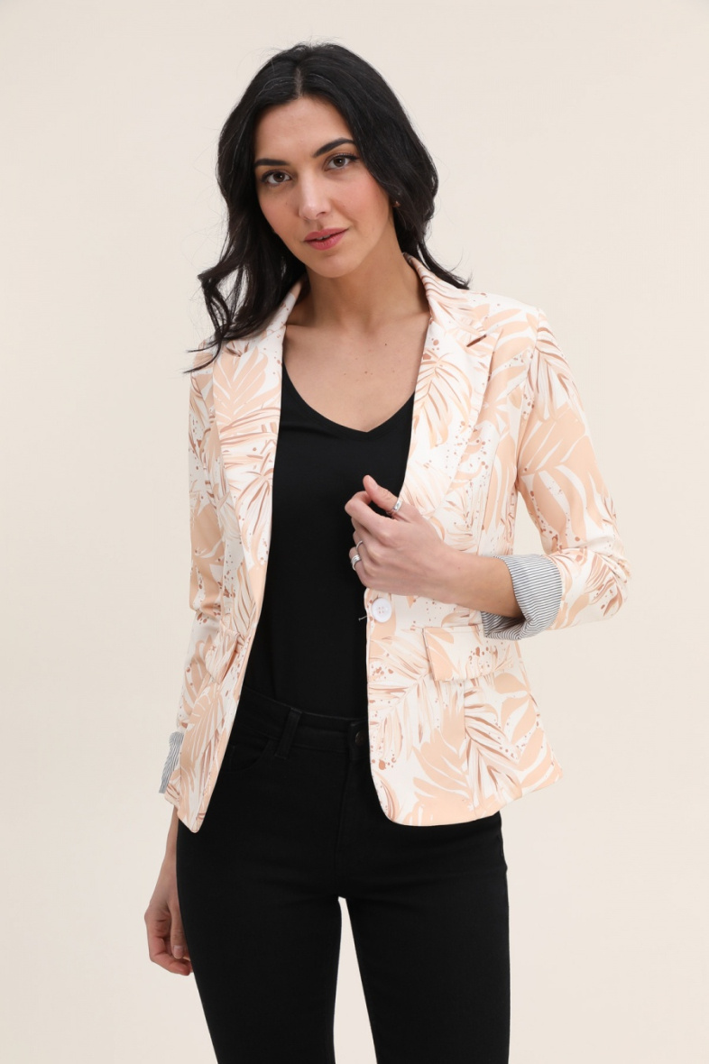 Grossista JOLIFLY - Giacca blazer stampata con fodera in poliestere e revers a righe