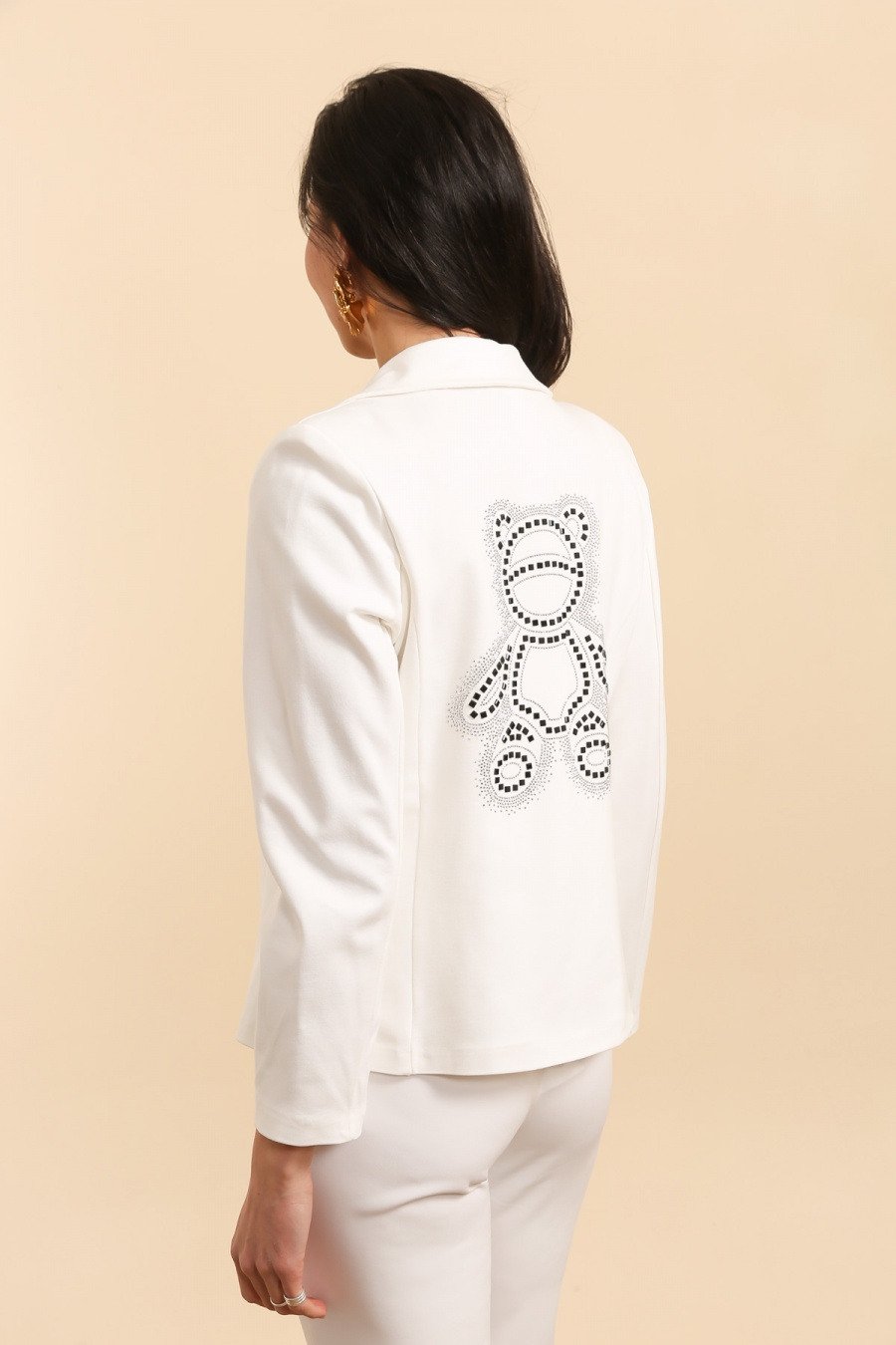 Wholesaler JOLIFLY - Fitted viscose blazer with bear rhinestones on the back