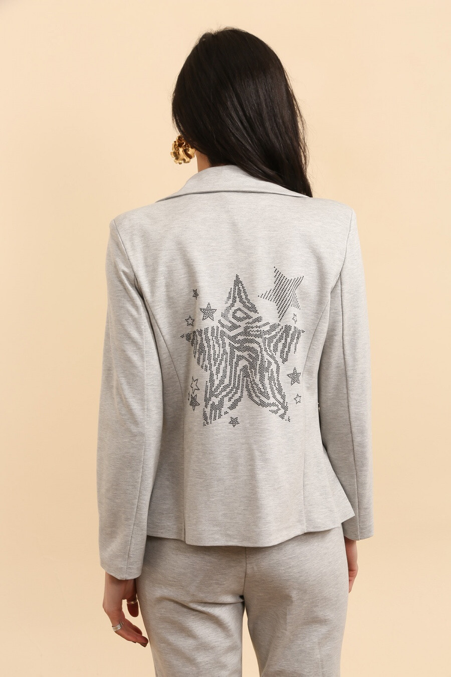 Wholesaler JOLIFLY - fitted viscose blazer with star rhinestones on the back