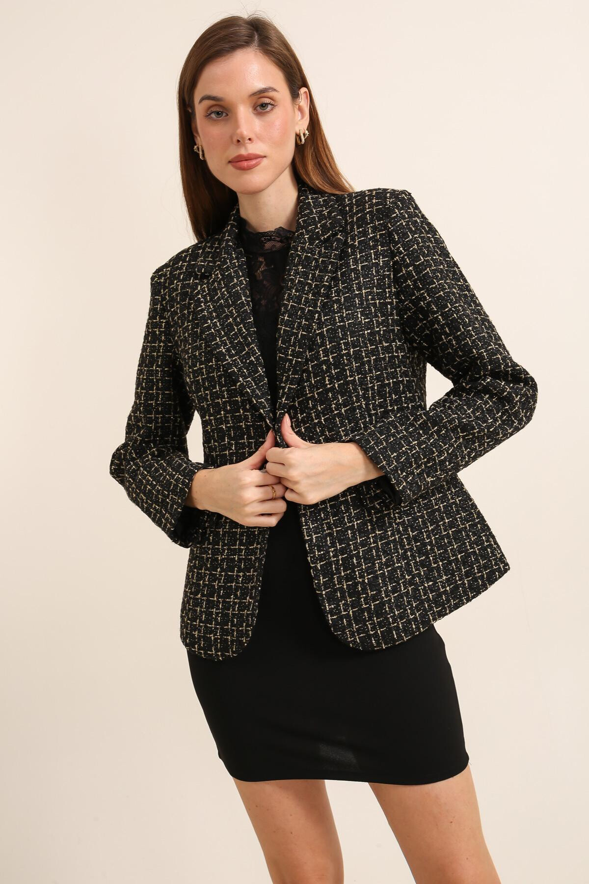 Großhändler JOLIFLY - Karierter Tweed-Blazer