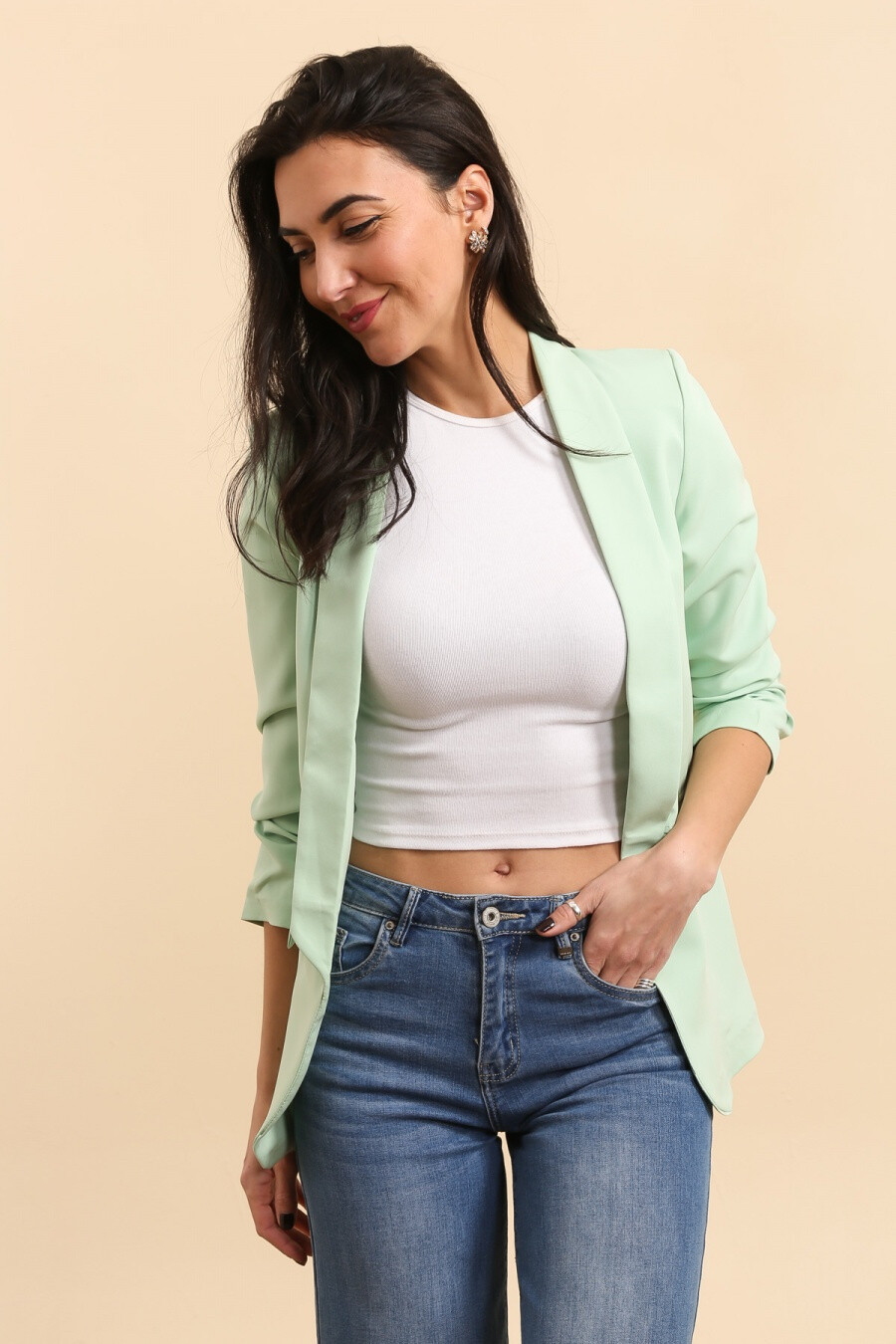Grossiste JOLIFLY - Blazer a mache retrousser Coupe Elegante & Moderne