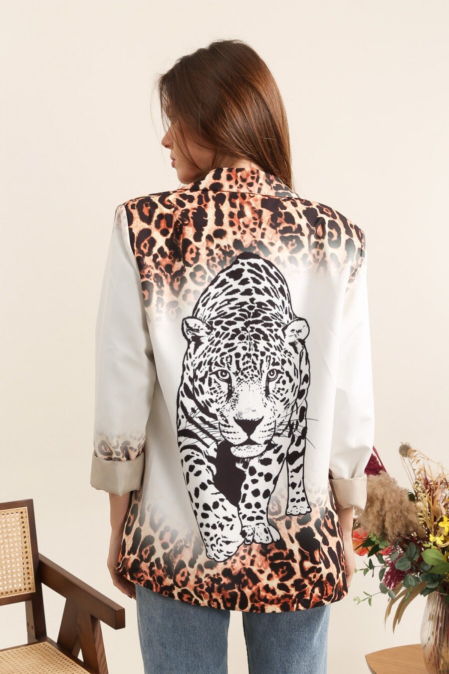 Mayorista JOLIFLY - Chaqueta blazer impresa con forro de poliéster y con contratiempos de rayas