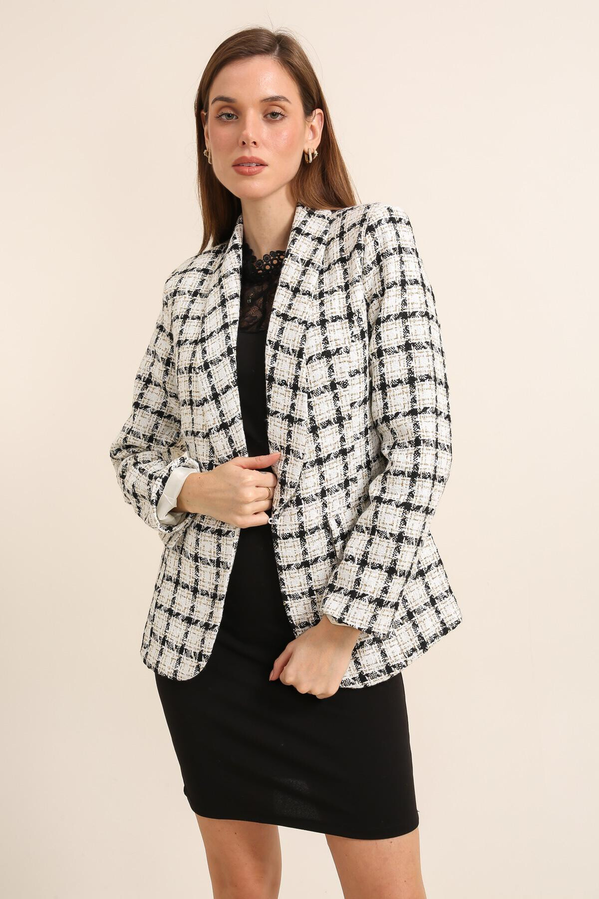 Großhändler JOLIFLY - Karierter Tweed-Blazer
