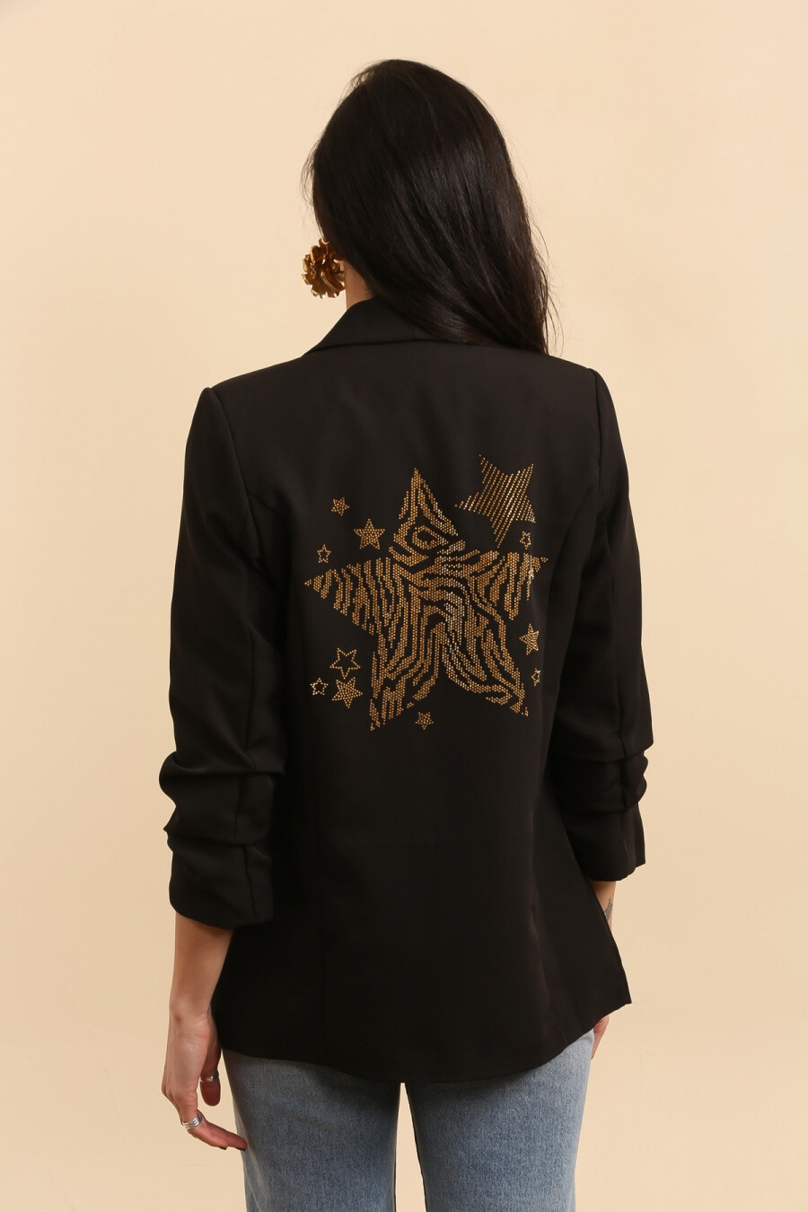 Grossista JOLIFLY - blazer aderente in viscosa con stella di strass sul retro