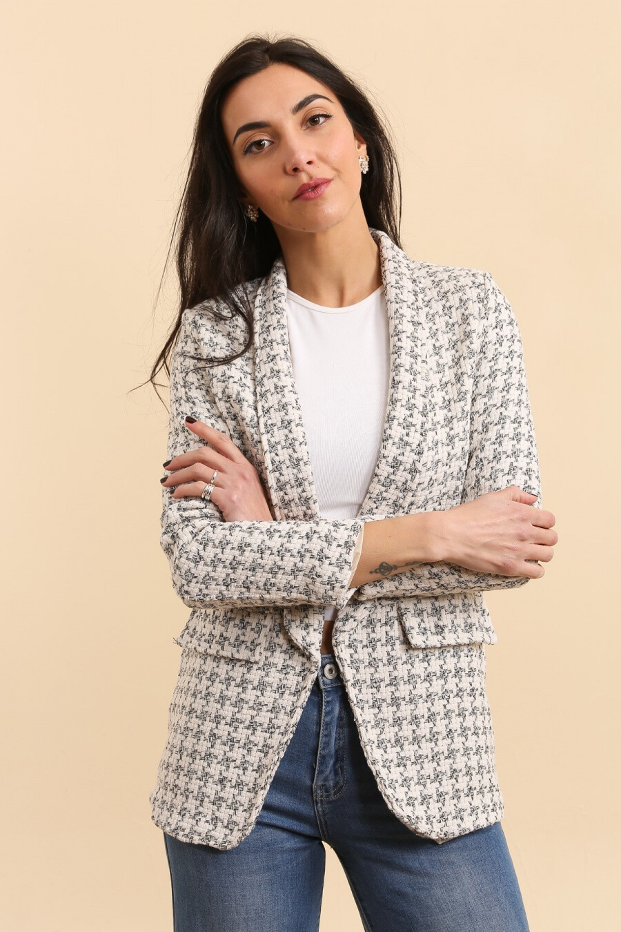 Großhändler JOLIFLY - Karierter Tweed-Blazer