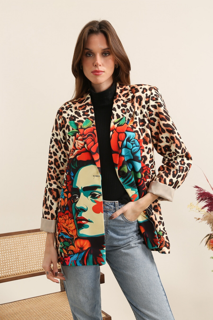 Mayorista JOLIFLY - Chaqueta blazer impresa con forro de poliéster y con contratiempos de rayas