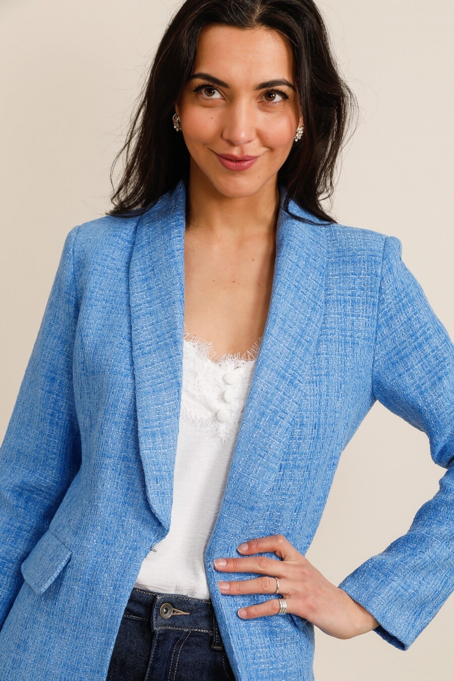 Mayorista JOLIFLY - Chaqueta blazer texturizada Efecto tweed - Elegancia y frescura