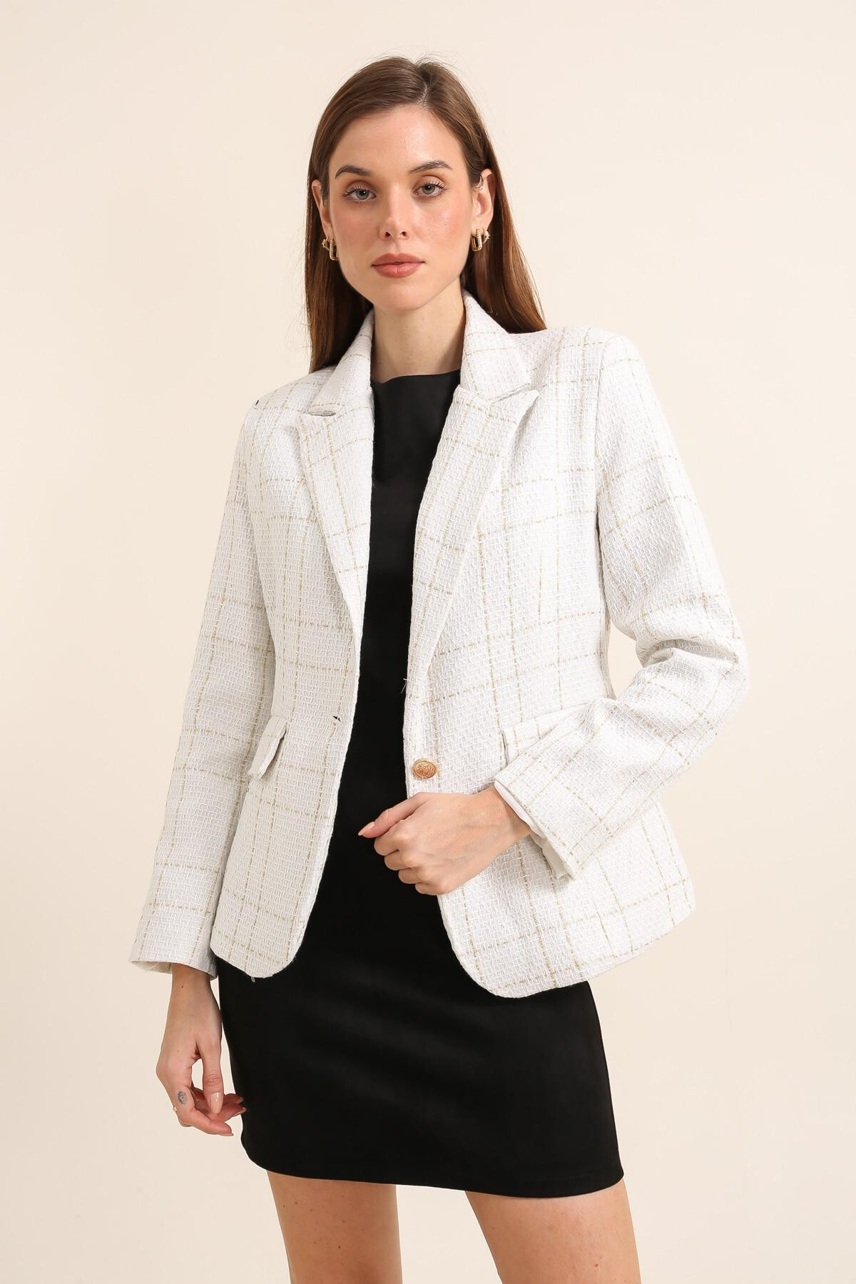 Großhändler JOLIFLY - Karierter Tweed-Blazer