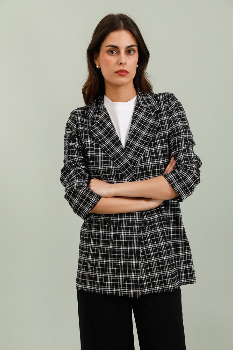 Mayorista JOLIFLY - Blazer cruzado a cuadros - estilo clásico revisitado