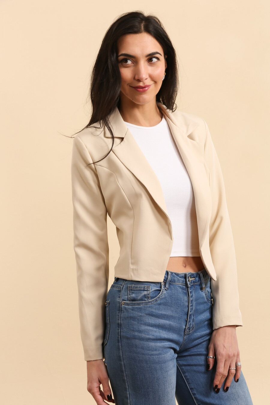 Grossista JOLIFLY - blazer aderente in viscosa con stella di strass sul retro