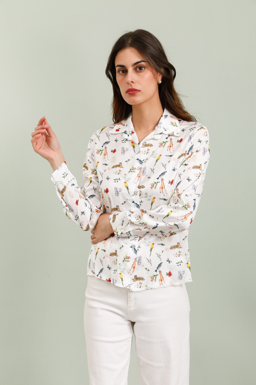 Grossiste JOLIFLY - chemise satiné imprime fleur et animaux