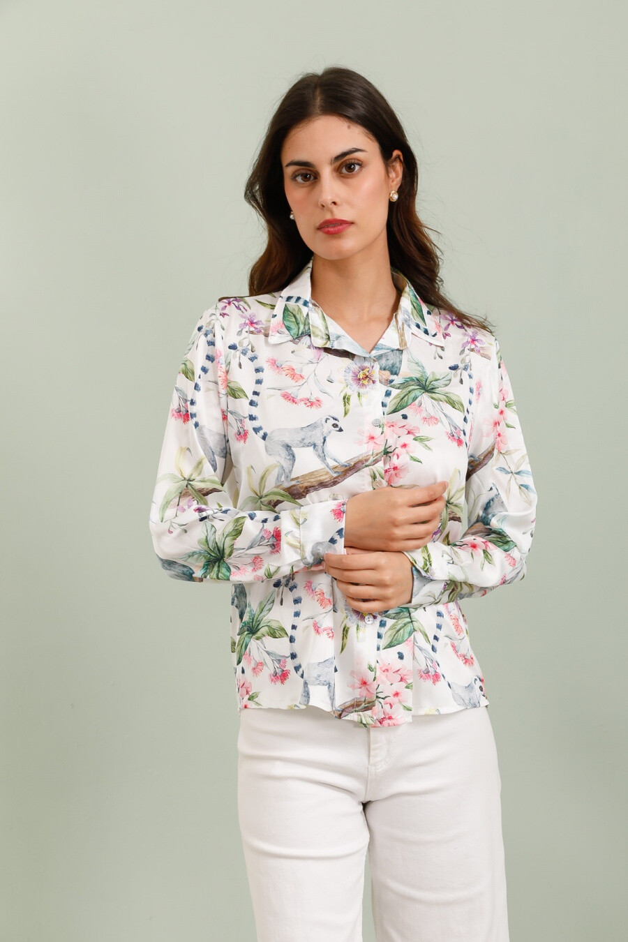 Grossiste JOLIFLY - chemise satiné imprime fleur et animaux