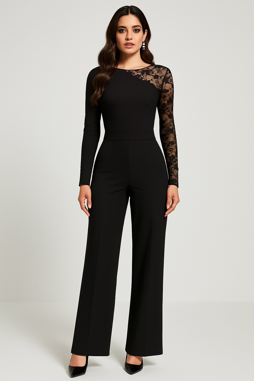Wholesaler JOLIFLY - Elegant black jumpsuit with lace