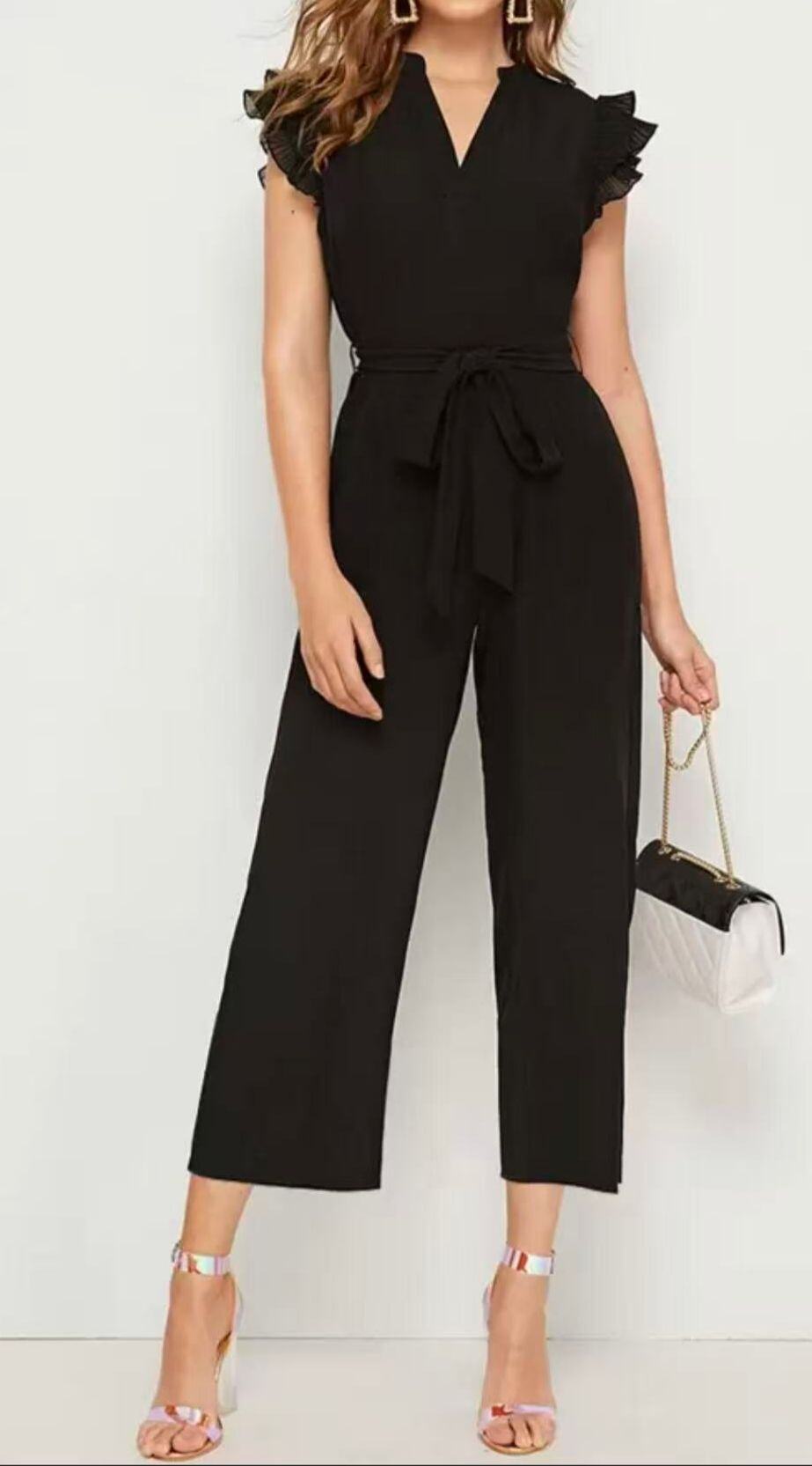 Wholesaler JOLIFLY - Elegant black jumpsuit with flutter sleeves