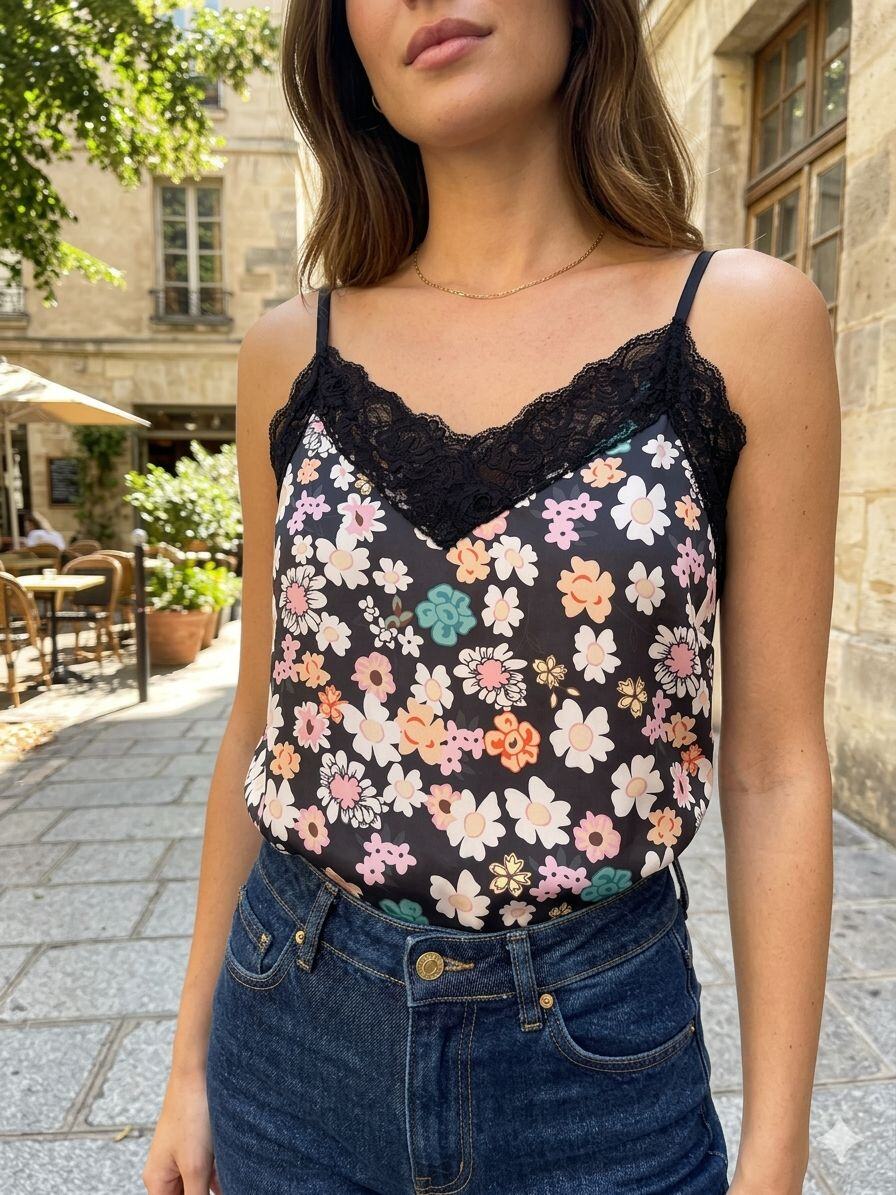Großhändler JOLIFLY - Das Satin- und Spitzen-Top: Tägliche Pariser Eleganz