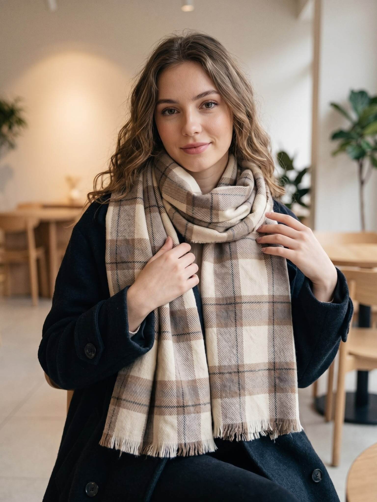 Grossiste JOLIFLY - Echarpe carreaux franges motif écossais automne hiver