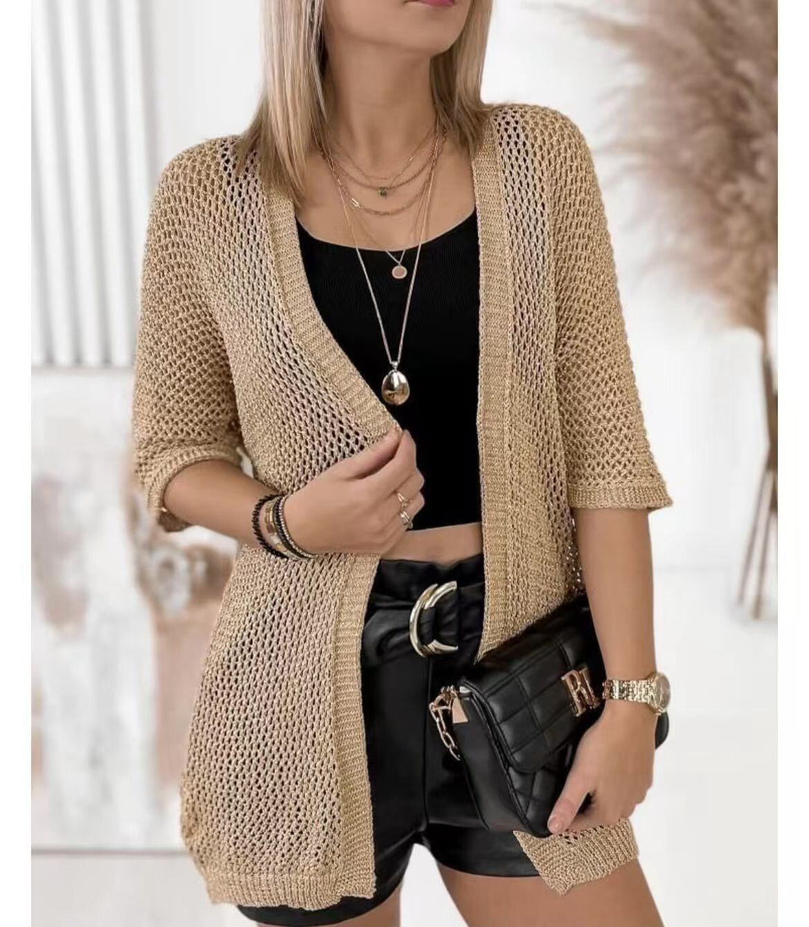 Grossista JOLIFLY - Maglione sottile con fiocco leopardato sulla manica