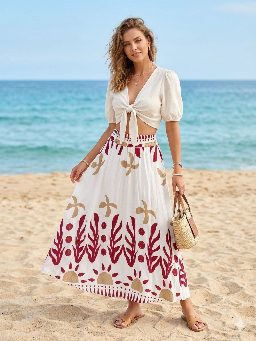 Mayorista JOLIFLY - Falda Larga Plisada Elsa – Espíritu Riviera & Gráfico