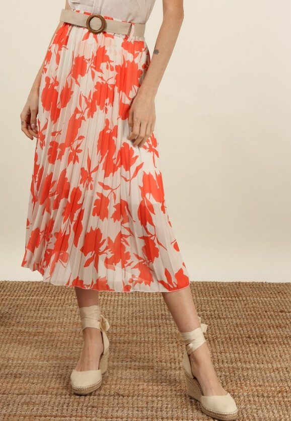 Wholesaler JOLIFLY - Floral Print Pleated Midi Skirt – Summer Elegance and Freshness