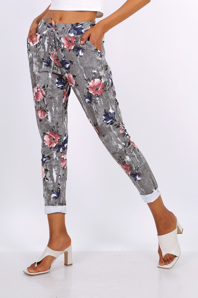 Grossiste JOLIFLY - Pantalon de jogging à imprimé fleurs en coton