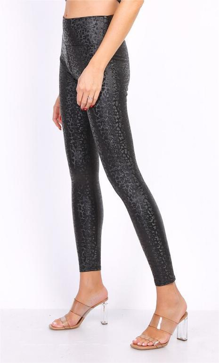 Grossiste JOLIFLY - Legging en similicuir à effet Leopard