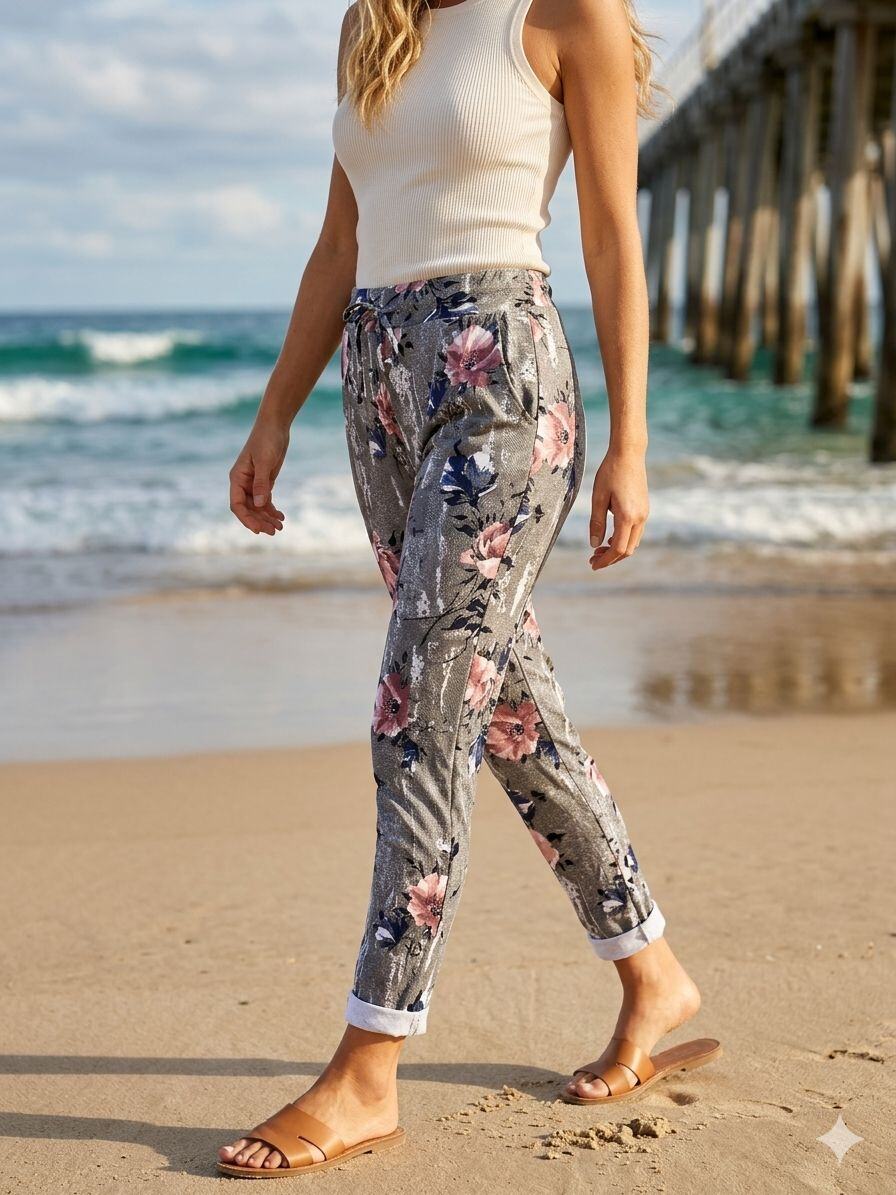Grossista JOLIFLY - Pantaloni in Cotone a Stampa Floreale – Comfort ed Eleganza Casual