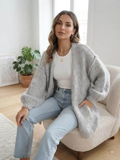Grossiste JOLIFLY - Cardigan Oversize en Maille Douillette
