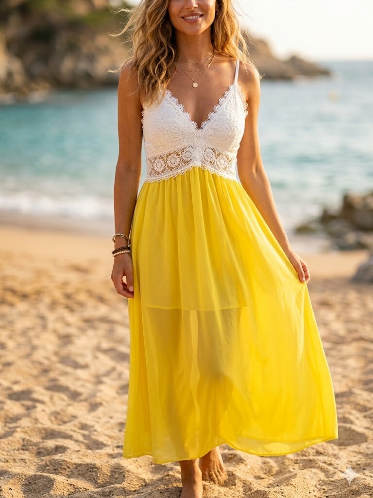 Grossista JOLIFLY - Abito Maxi Bohémien Chic – Bustier in Pizzo & Gonna in Velo