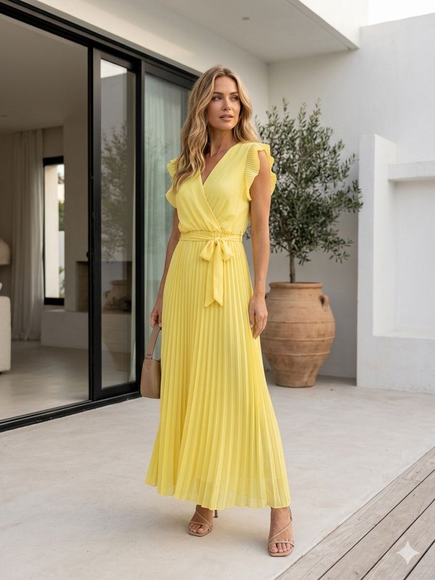 Grossista JOLIFLY - Abito Lungo Plissettato – Eleganza Senza Sforzo