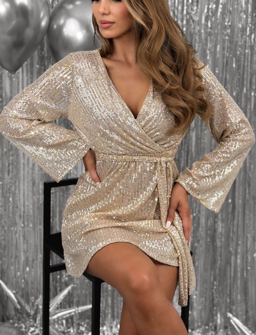 Wholesaler JOLIFLY - Short wrap sequin dress – Glamorous & festive fit